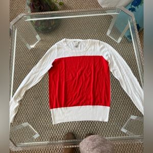 White + Warren Red/White color block cotton sweater small